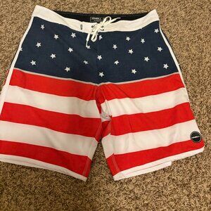 O'Neill Hyperfreak Swim Trunks Size 34 American Flag Print Patriotic Summer